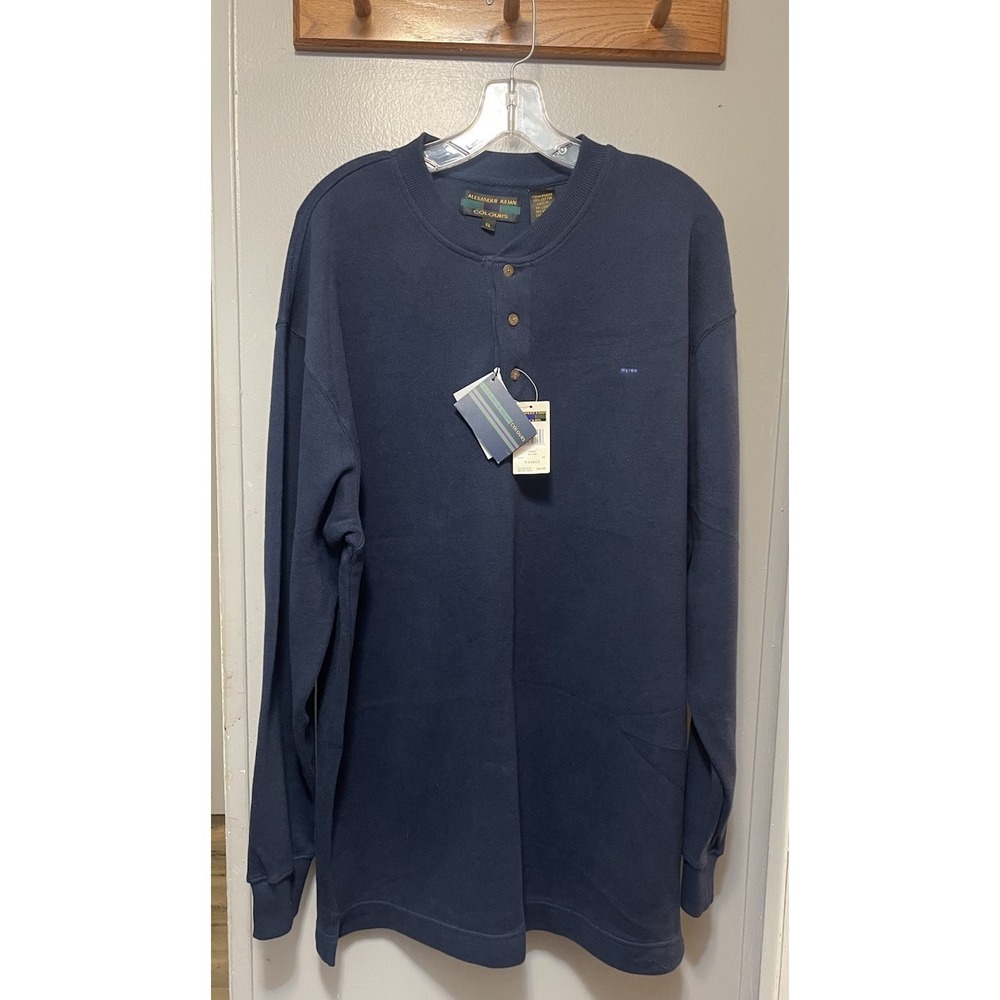 Colours Alexander Julian Men's Henley Button-Up Shirt XL Navy  Blue Cotton NWT